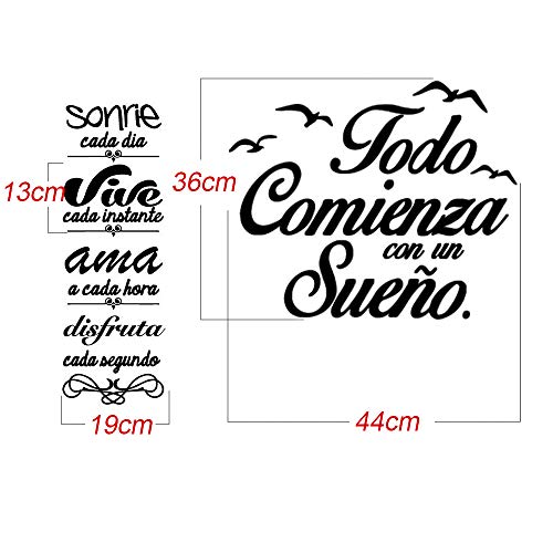 Pegatinas Decorativas Pared Frases Pegatina Cita Inspiradora Vinilos Decorativos Frases Motivadoras Adhesivos Sonrie + Todo Comienza con un Sueño para Habitación Dormitorio Salón Cocina Baño