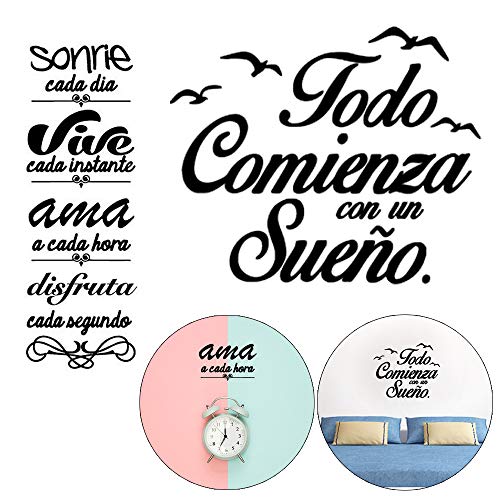 Pegatinas Decorativas Pared Frases Pegatina Cita Inspiradora Vinilos Decorativos Frases Motivadoras Adhesivos Sonrie + Todo Comienza con un Sueño para Habitación Dormitorio Salón Cocina Baño