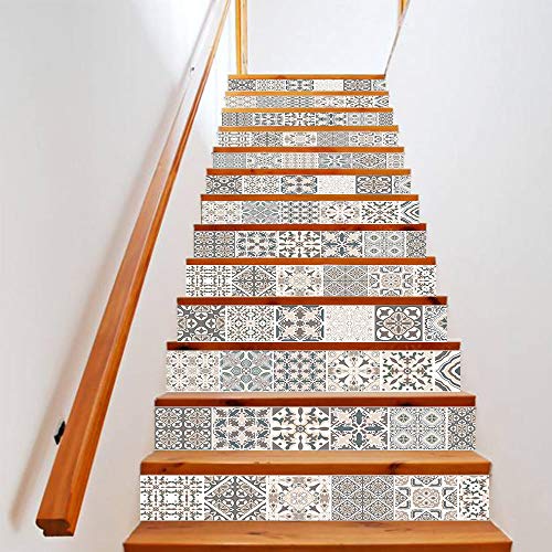 Pegatinas escaleras peldaños autoadhesivo 13 pcs, Renovación Impermeable Calcomanía arte DIY Pasos regalo Molduras Actualización profesional vinilo, Azulejo gris italiano clásico 3D