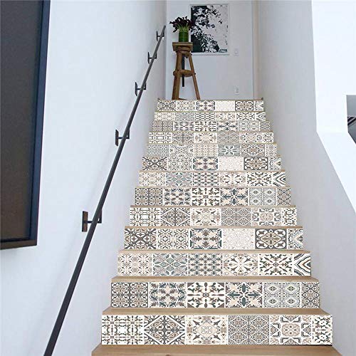 Pegatinas escaleras peldaños autoadhesivo 13 pcs, Renovación Impermeable Calcomanía arte DIY Pasos regalo Molduras Actualización profesional vinilo, Azulejo gris italiano clásico 3D