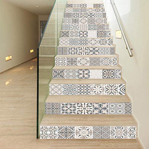 Pegatinas escaleras peldaños autoadhesivo 13 pcs, Renovación Impermeable Calcomanía arte DIY Pasos regalo Molduras Actualización profesional vinilo, Azulejo gris italiano clásico 3D