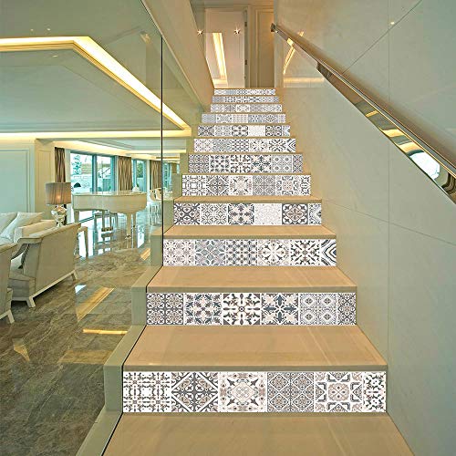 Pegatinas escaleras peldaños autoadhesivo 13 pcs, Renovación Impermeable Calcomanía arte DIY Pasos regalo Molduras Actualización profesional vinilo, Azulejo gris italiano clásico 3D