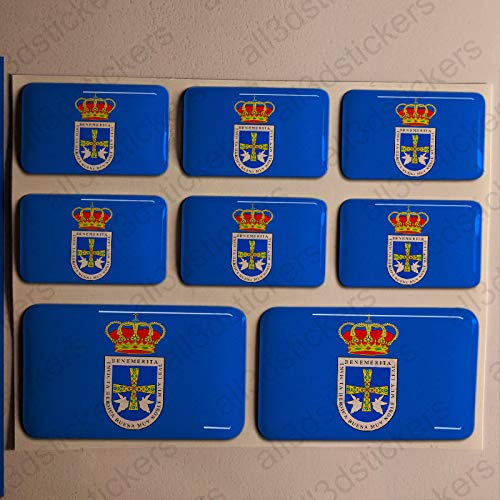 Pegatinas Oviedo España Resina, 8 x Pegatinas Relieve 3D Bandera Oviedo España Adhesivo Vinilo