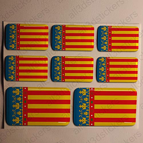 Pegatinas Valencia España Resina, 8 x Pegatinas Relieve 3D Bandera Valencia España Adhesivo Vinilo