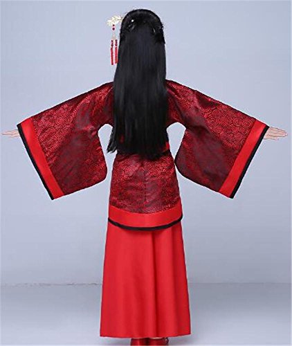peiwen Disfraz de actuación escénica para niñas/Ropa para espectáculos de Danza/Hanfu Chino/Niños y Adultos, Deep Red, 130cm
