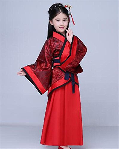 peiwen Disfraz de actuación escénica para niñas/Ropa para espectáculos de Danza/Hanfu Chino/Niños y Adultos, Deep Red, 130cm