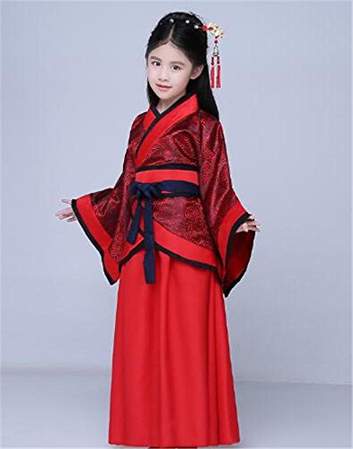 peiwen Disfraz de actuación escénica para niñas/Ropa para espectáculos de Danza/Hanfu Chino/Niños y Adultos, Deep Red, 130cm