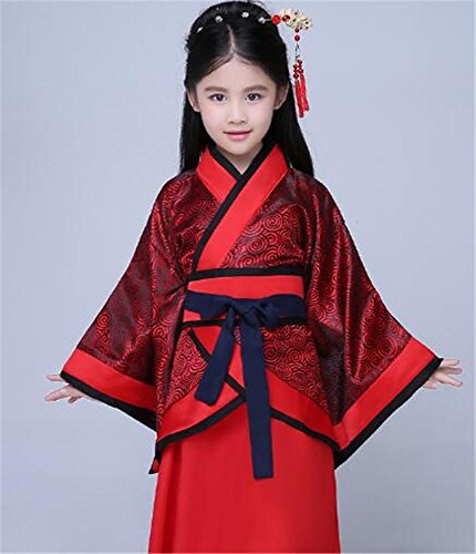 peiwen Disfraz de actuación escénica para niñas/Ropa para espectáculos de Danza/Hanfu Chino/Niños y Adultos, Deep Red, 130cm