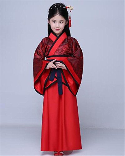 peiwen Disfraz de actuación escénica para niñas/Ropa para espectáculos de Danza/Hanfu Chino/Niños y Adultos, Deep Red, 130cm