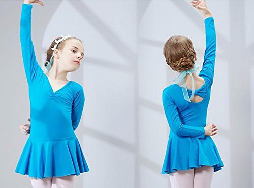 peiwen Muchachas de la Ropa de los niños Bailan Vestuario de ensayo de Ballet de Manga Larga Traje de Cuerpo tutú, Blue, 110cm