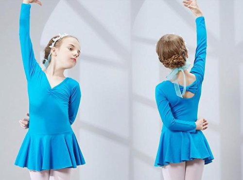 peiwen Muchachas de la Ropa de los niños Bailan Vestuario de ensayo de Ballet de Manga Larga Traje de Cuerpo tutú, Blue, 110cm peiwen Muchachas de la Ropa de los niños Bailan Vestuario de ensayo de Ballet de Manga Larga Traje de Cuerpo tutú, Blue, 110cm