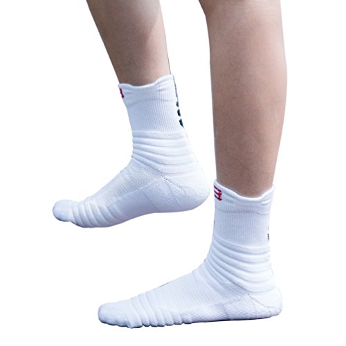 Pelisy Calcetines Hombres 6 Pares Deportivos Transpirables Algodon para Ciclismo Running Blanco