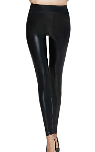 Pelisy Leggings Cuero Mujer Negro Elásticos Skinny Sexy Sintetico PU Imitacion Pantalones Cintura Media
