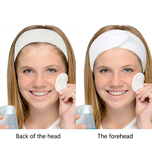 Pelo Banda para Maquillaje, CNNIK 4PCS Diadema de Spa Cosméticos Bañarse Yoga, Banda Elástica Ajustable con Velcro, Diadema Facial para Lavado Facial y Bañarse (Blanco)