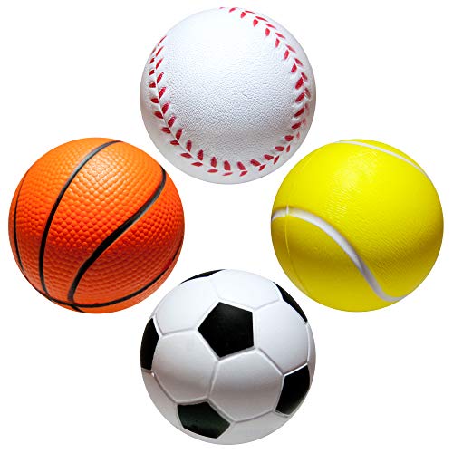 Pelota antiestrés Deporte con 4 diseños: 4 Unidades de Pelotas antiestrés con Cara Sonriente, Bola calmante para aliviar el estrés, Pelotas antiestrés