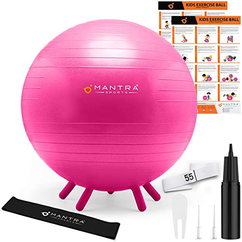 Pelota de Pilates, Yoga, Fitness y Gimnasio | Balón de Ejercicio | Bola Fitball para Niños - 45cm / 55cm Silla de Escritorio Pelota Equilibrio para Casa y Aulas con Guías, Banda Resistencia y Bomba