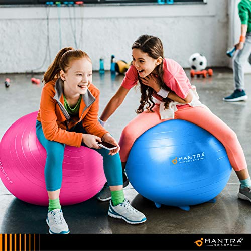 Pelota de Pilates, Yoga, Fitness y Gimnasio | Balón de Ejercicio | Bola Fitball para Niños - 45cm / 55cm Silla de Escritorio Pelota Equilibrio para Casa y Aulas con Guías, Banda Resistencia y Bomba