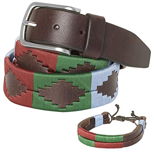 PELPE - Cinturón argentino de piel, con pulsera de hilo y cuero a juego. Cinturón bordado sobre cuero, para hombre y mujer. Cinturones argentinos Polo