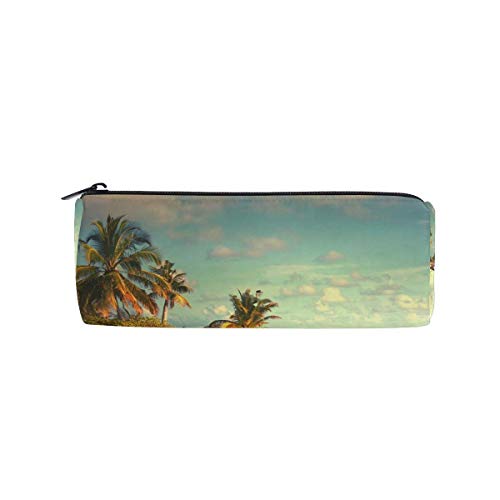 Pencil Case Holder,Summer Beach Palm Leaves Estuche Para Lápices, Estuches Clásicos Para Lápices Para Caminar, Ir De Compras, Citas,20.5x7.7x7.7cm