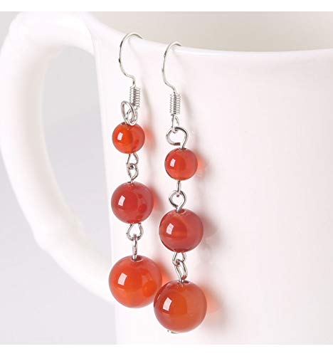 Pendientes colgantes con 3 bolas ágata rojo natural Pendientes colgantes con 3 bolas ágata rojo natural