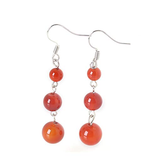 Pendientes colgantes con 3 bolas ágata rojo natural Pendientes colgantes con 3 bolas ágata rojo natural