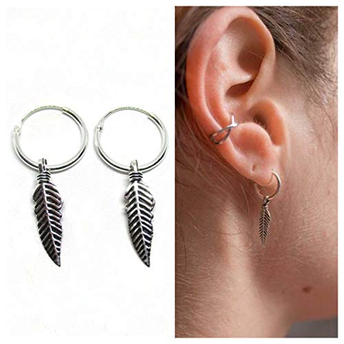 Pendientes Cruz Plata, Pendientes Aro con Cruz para Hombre y Mujer, Pendientes de Aro de Plata, Pendientes Cruz 14 mm, Pendientes con Pluma, Rayo, estrella perfectos para tu estilo de vida.