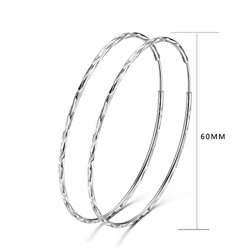 Pendientes de aro sin fin con círculo de plata de ley 925 GOXO para mujeres y niñas (60mm) Pendientes de aro sin fin con círculo de plata de ley 925 GOXO para mujeres y niñas (60mm)
