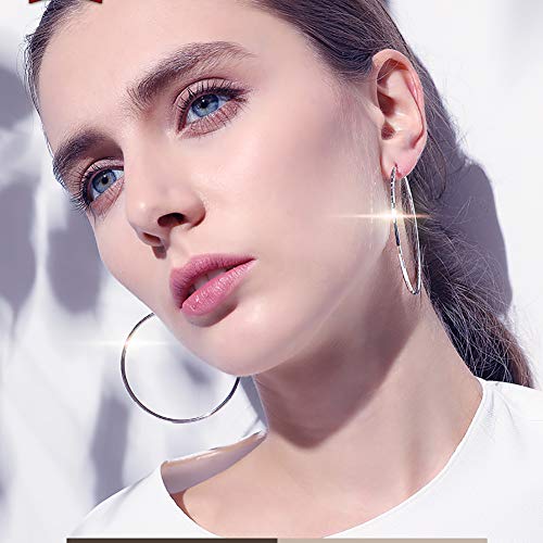Pendientes de aro sin fin con círculo de plata de ley 925 GOXO para mujeres y niñas (60mm) Pendientes de aro sin fin con círculo de plata de ley 925 GOXO para mujeres y niñas (60mm)