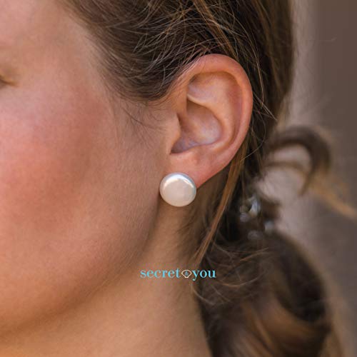 Pendientes de Mujer de Perlas Cultivadas de Agua Dulce tipo Moneda SECRET & YOU - Plata de ley de 925 milésimas - Disponibles en 11-12 mm,12-13 mm y 13-14 mm