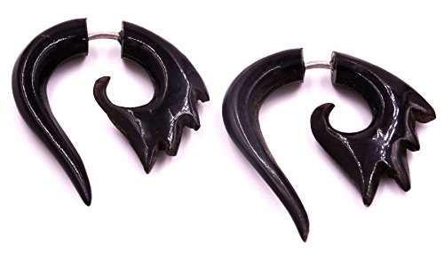 Pendientes falsos dilatadores de cuerno negro para hombre o mujer, unisex, étnico, para expander horn Fake en espiral Pendientes falsos dilatadores de cuerno negro para hombre o mujer, unisex, étnico, para expander horn Fake en espiral