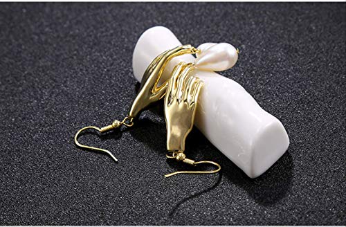 Pendientes largos de perlas en forma de palma, estilo de personalidad salvaje europea y americana, accesorios para fiestas en discotecas 27.5cm de oro Pendientes largos de perlas en forma de palma, estilo de personalidad salvaje europea y americana, accesorios para fiestas en discotecas 27.5cm de oro