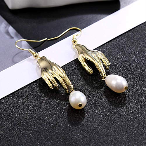 Pendientes largos de perlas en forma de palma, estilo de personalidad salvaje europea y americana, accesorios para fiestas en discotecas 27.5cm de oro Pendientes largos de perlas en forma de palma, estilo de personalidad salvaje europea y americana, accesorios para fiestas en discotecas 27.5cm de oro