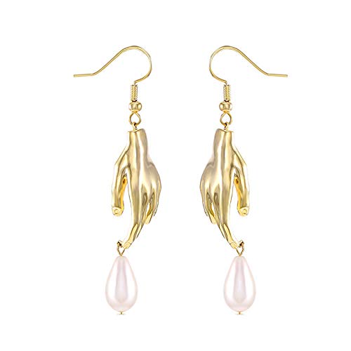 Pendientes largos de perlas en forma de palma, estilo de personalidad salvaje europea y americana, accesorios para fiestas en discotecas 27.5cm de oro Pendientes largos de perlas en forma de palma, estilo de personalidad salvaje europea y americana, accesorios para fiestas en discotecas 27.5cm de oro