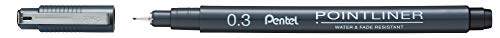 Pentel - Estuche de 5 unidades de rotulador Pointliner calibrado pigmentado. Punta de 0,05-0,1-0,3-0,5 y 0,8mm, Negro