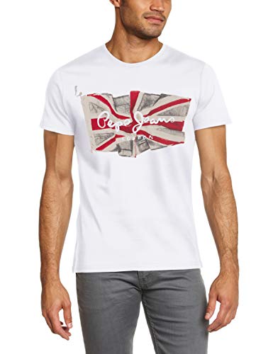 Pepe Jeans Flag Logo Camiseta, Blanco (Optic White 802), X-Large para Hombre Pepe Jeans Flag Logo Camiseta, Blanco (Optic White 802), X-Large para Hombre