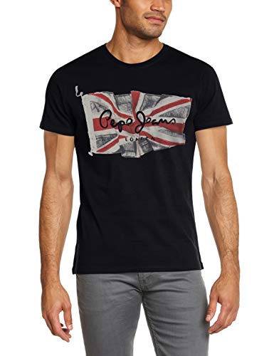 Pepe Jeans Flag Logo Camiseta, Negro (Black 999), Medium para Hombre