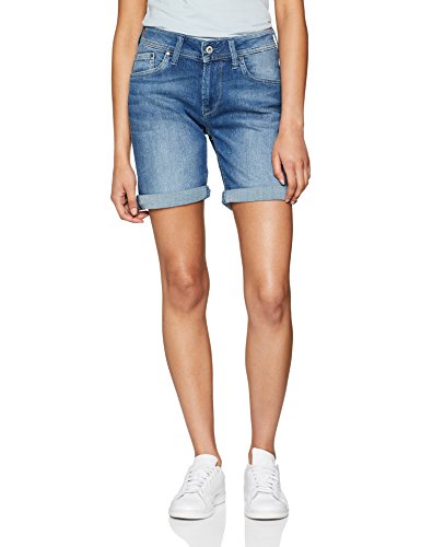 Pepe Jeans Poppy, Pantalones Cortos Para Mujer, Azul (Denim Cf7), 27W