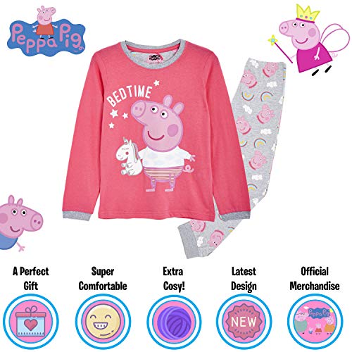 Peppa Pig Pijama para Niñas, Pijama Unicornio Niña de Manga Larga con Algodón Suave, Ropa Bebe Niña de Invierno Regalo Pepa Pig para Niños, Set de 2 Piezas Rosa (4/5 años)