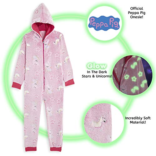 Peppa Pig Pijamas Enteros Rosa Diseño Peppa Unicornio Que Brilla En la Oscuridad Super Suaves, Ropa Niña Invierno, Disfraz Unicornio Niña, Pijama Mono Capucha, Regalos Unicornios Para Niñas (2-3 años)