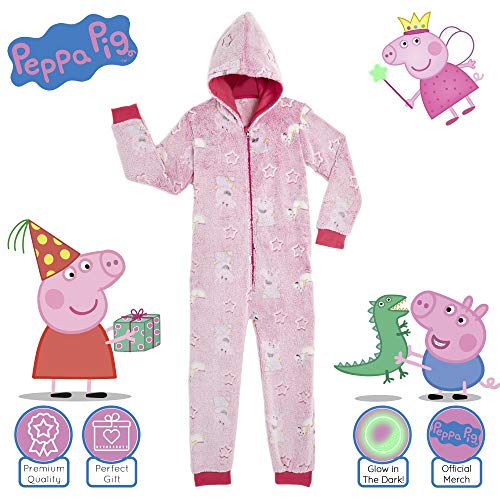 Peppa Pig Pijamas Enteros Rosa Diseño Peppa Unicornio Que Brilla En la Oscuridad Super Suaves, Ropa Niña Invierno, Disfraz Unicornio Niña, Pijama Mono Capucha, Regalos Unicornios Para Niñas (2-3 años)