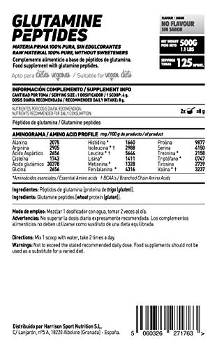 Péptidos de Glutamina de HSN | Máxima Biodisponibilidad y Mayor Asimilación, Recuperación Muscular Óptima, Salud Intestinal | Vegano, Sin Lactosa, Sin Sabor, 500 gr