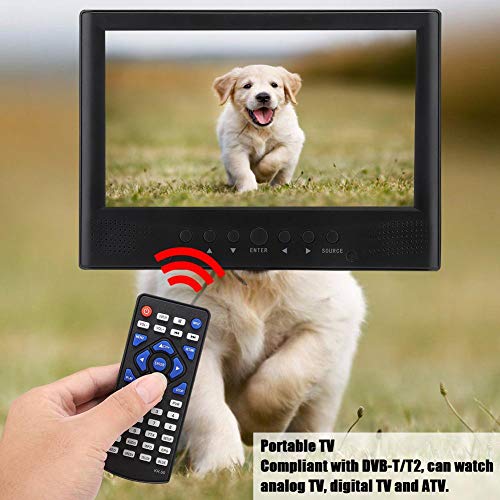 Pequeño Televisor LED Digital Portátil de 9 Pulgadas, Color TFT-LED DVB-T/T2 Pequeño Televisor con Puerto USB Ranura para Tarjeta TF para Coche, Caravana, Camping, Cocina al Aire Libre