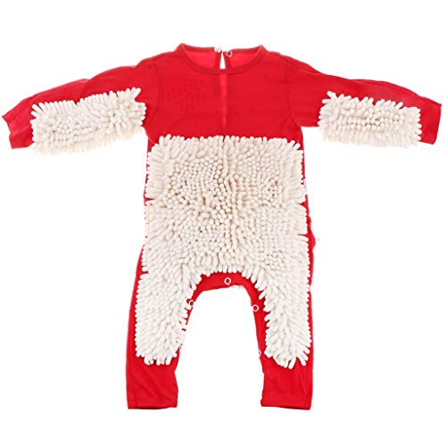 perfeclan Baby Mop Romper Ropa De Gateo De Una Pieza Trajes De Limpieza De Pisos Para Bebés - Rojo + Beige, 85cm