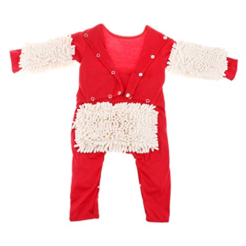 perfeclan Baby Mop Romper Ropa De Gateo De Una Pieza Trajes De Limpieza De Pisos Para Bebés - Rojo + Beige, 85cm