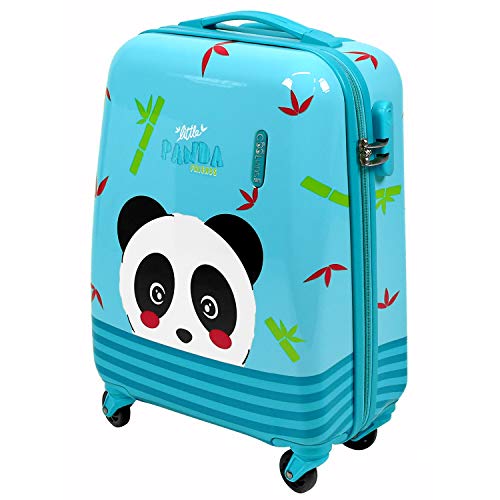 PERLETTI Maleta Trolley Niño Rigida Extra Resistente Panda Azul ABS - Equipaje de Mano Cabina Ligero con Cerradura TSA y 4 Ruedas Dobles Multidireccionales - Ryanair 49x34x21 cm (Panda, XS)