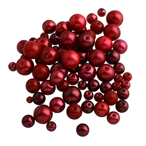 Perlin – 200 g de perlas de cristal de cera de convoluto, bolas rojas, juego de 4, 6, 8, 10 y 12 mm, juego de manualidades de perlas mixtas de perlas para enhebrar, perlas de cristal D38