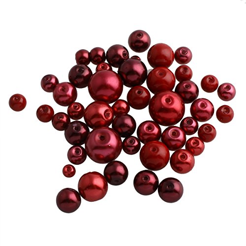 Perlin – 200 g de perlas de cristal de cera de convoluto, bolas rojas, juego de 4, 6, 8, 10 y 12 mm, juego de manualidades de perlas mixtas de perlas para enhebrar, perlas de cristal D38