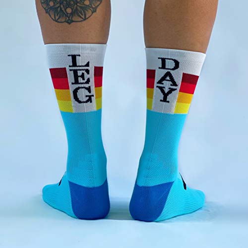 Perro Loco Calcetines Deportivos de Colores Altos para Gimnasio Gym. Tejido Coolmax. Edición Limitada. (Leg Day, 37-39)