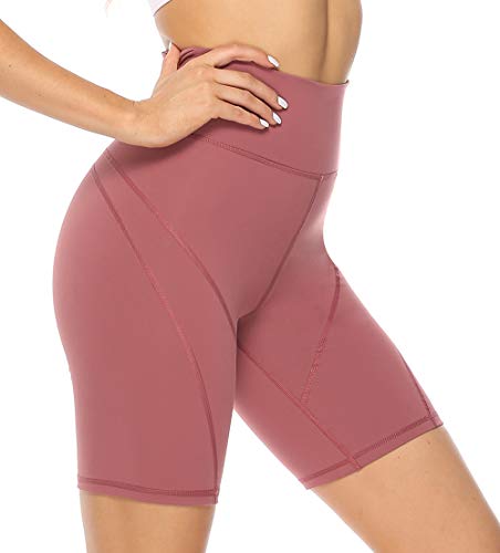 Persit - Mallas deportivas cortas para mujer, pantalones de yoga, de deporte, opacos, cintura alta, Todo el año, Mujer, color Rosa pálido, tamaño 52-54