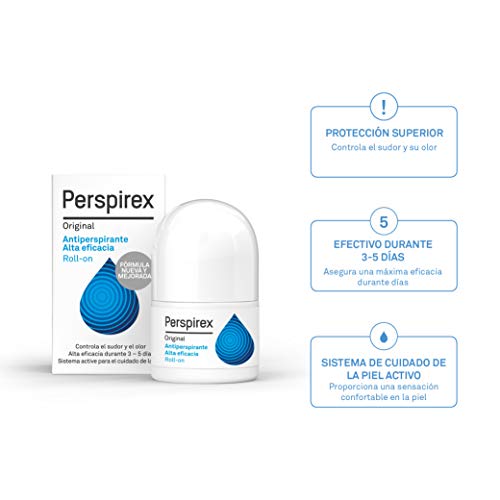 Perspirex ® | Perspirex Original | Desodorante Antitranspirante Axilas Roll On para una protección y frescura anti sudor de hasta 5 días | Reducción del sudor en 72 horas | 20 Ml Perspirex ® | Perspirex Original | Desodorante Antitranspirante Axilas Roll On para una protección y frescura anti sudor de hasta 5 días | Reducción del sudor en 72 horas | 20 Ml